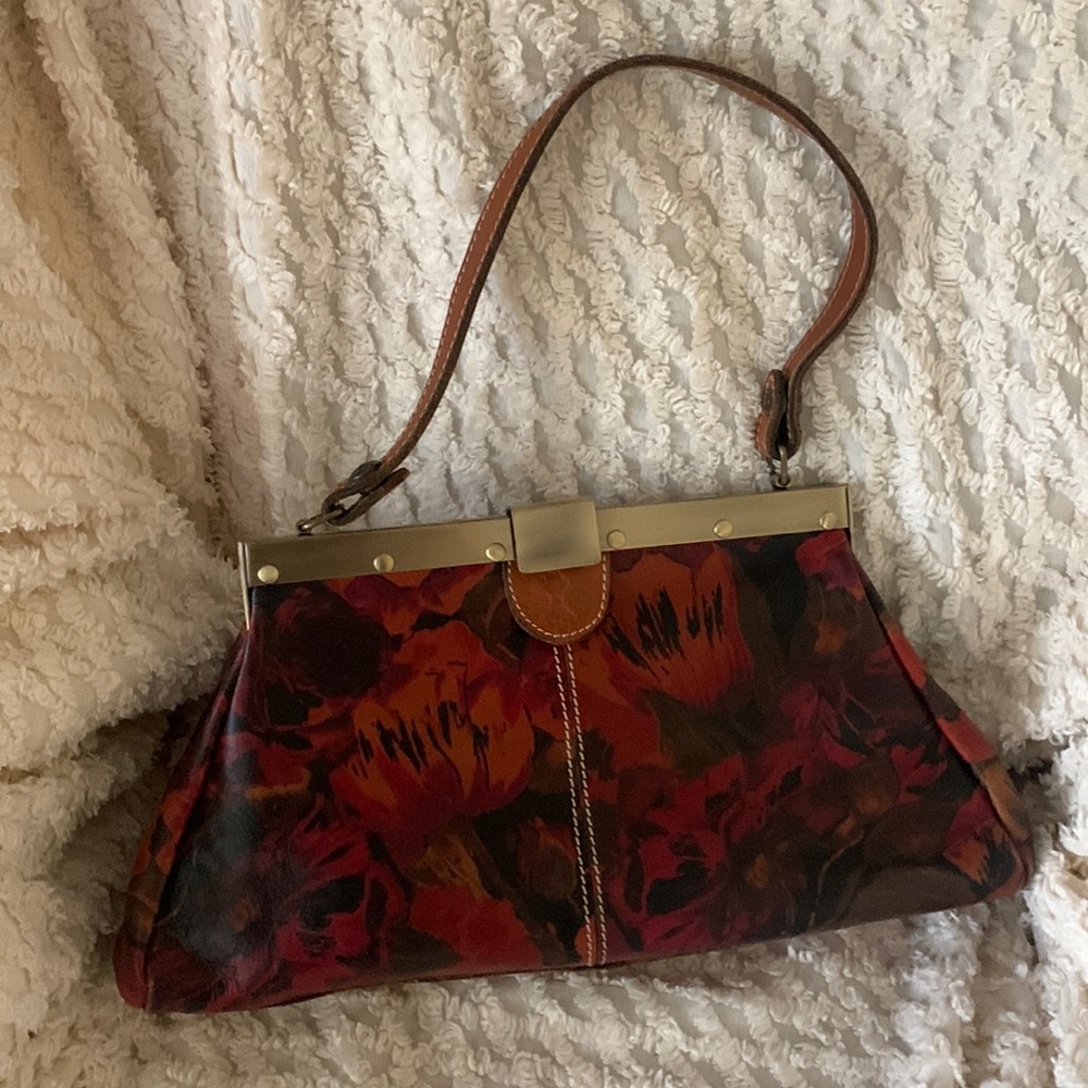 Gorgeous Patricia Nash Ferrera Frame Floral Fall color Leather Satchel Clutch